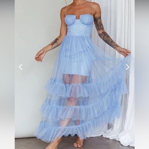 Selfie Leslie - Moonlight Sonata Ruffle Mesh Maxi Dress Sky Blue
